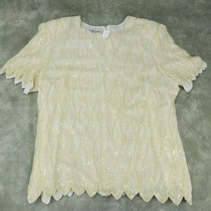 EUC Stenay Woman Solid Off White Formal Beaded Vintage Women's Size 3X  S1-8424